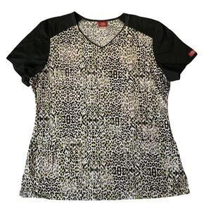 Dickies Women Scrub Top Size M Multicolor Animal Print Short Sleeve